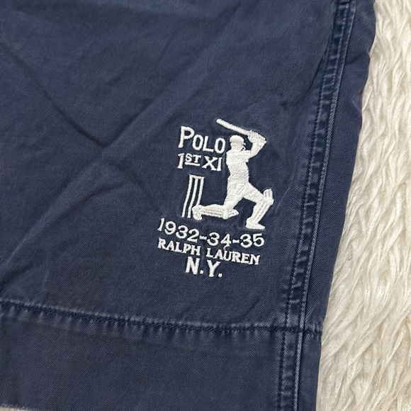Ralph Lauren blue embroidered NY baseball distressed shorts size 34 - Picture 2 of 5